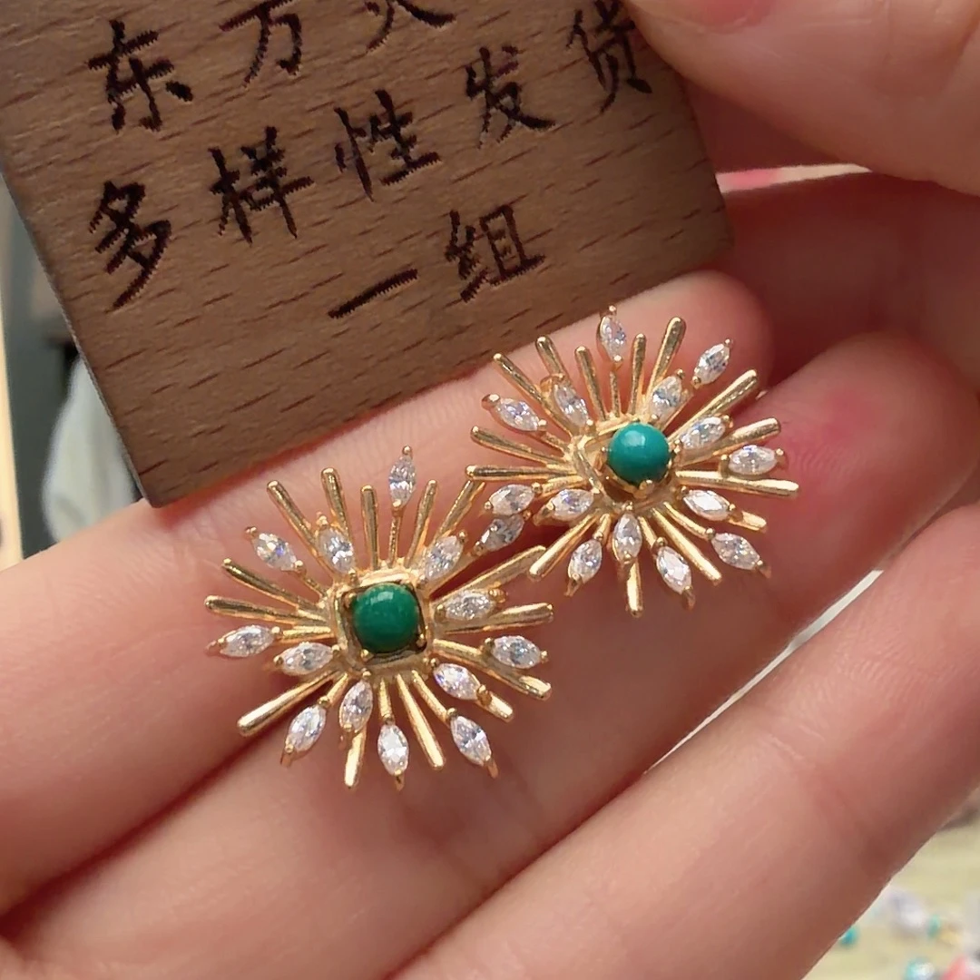 绿松石银S925镶嵌耳饰