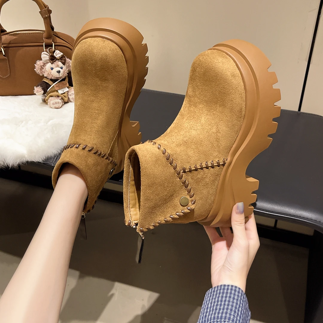 英伦风百搭厚底秋冬季单靴马丁靴时装靴短靴筒靴女鞋短筒