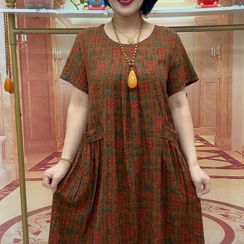 新款大码碎花显瘦连衣裙气质双兜大口袋设计感百搭裙子夏款妈妈装