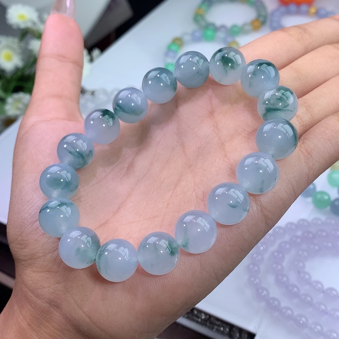 翡翠未镶嵌手链冰飘蓝花手串