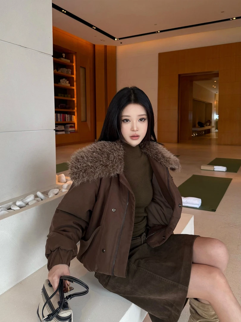 双层大毛领加厚女冬季外套