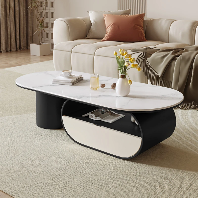 轻奢客厅岩板茶几小户型家用小桌子高级感现代电视柜组合2024新款