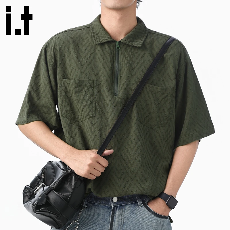 i.t:CHOCOOLATE肌理感polo衫男士t恤2025年夏季薄款翻领宽松短袖