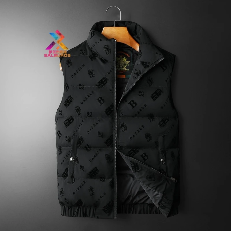 萨尔布勒斯冬季潮流休闲轻薄款羽绒背心男士时尚立领坎肩欧货马甲