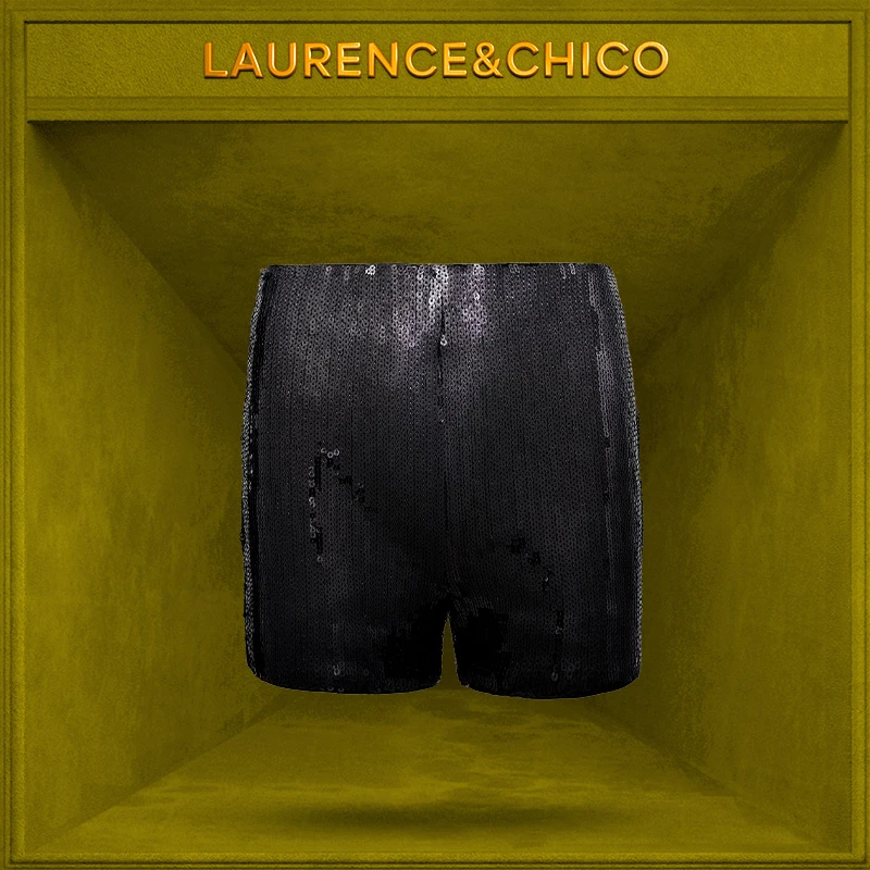 LC亮片超短裤，黑色P5AC10115003