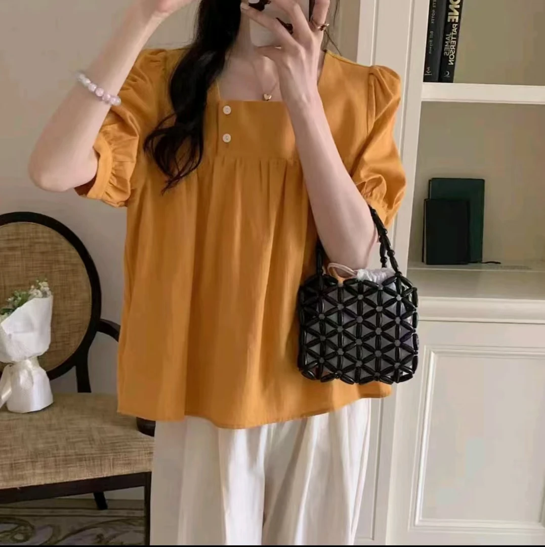 【柚子同款】ZJ夏季侧扣复古时尚显瘦麻料小衫68107