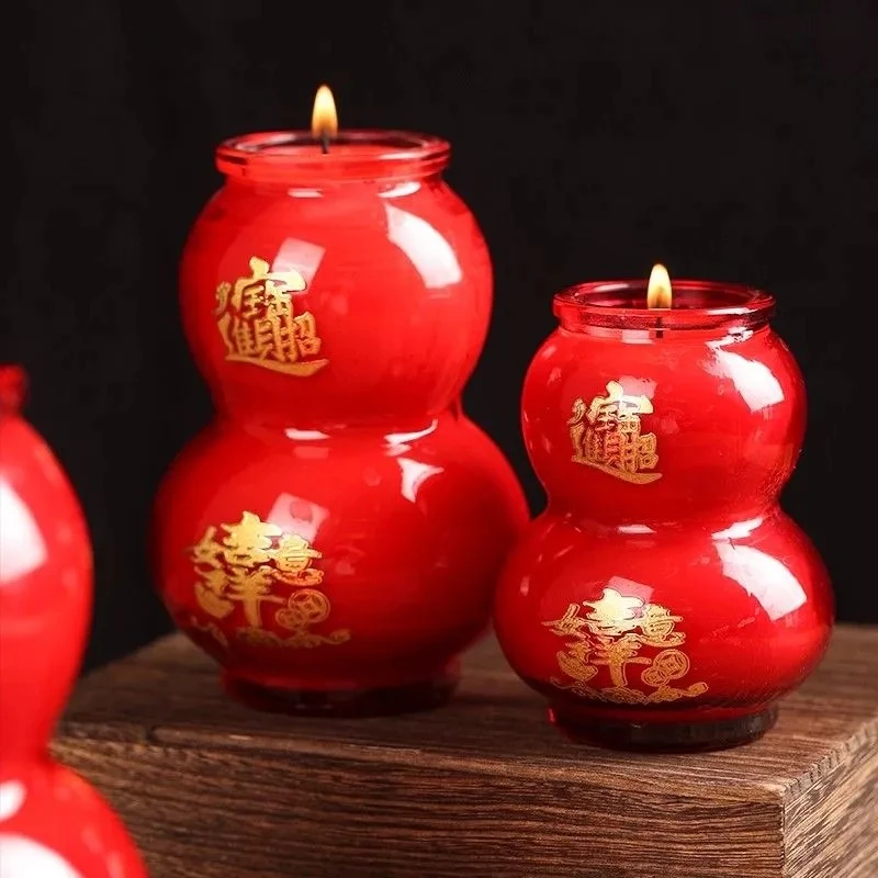 葫芦烛蜡烛水晶玻璃酥油灯家用无烟防风长明灯过年喜庆酥油油灯