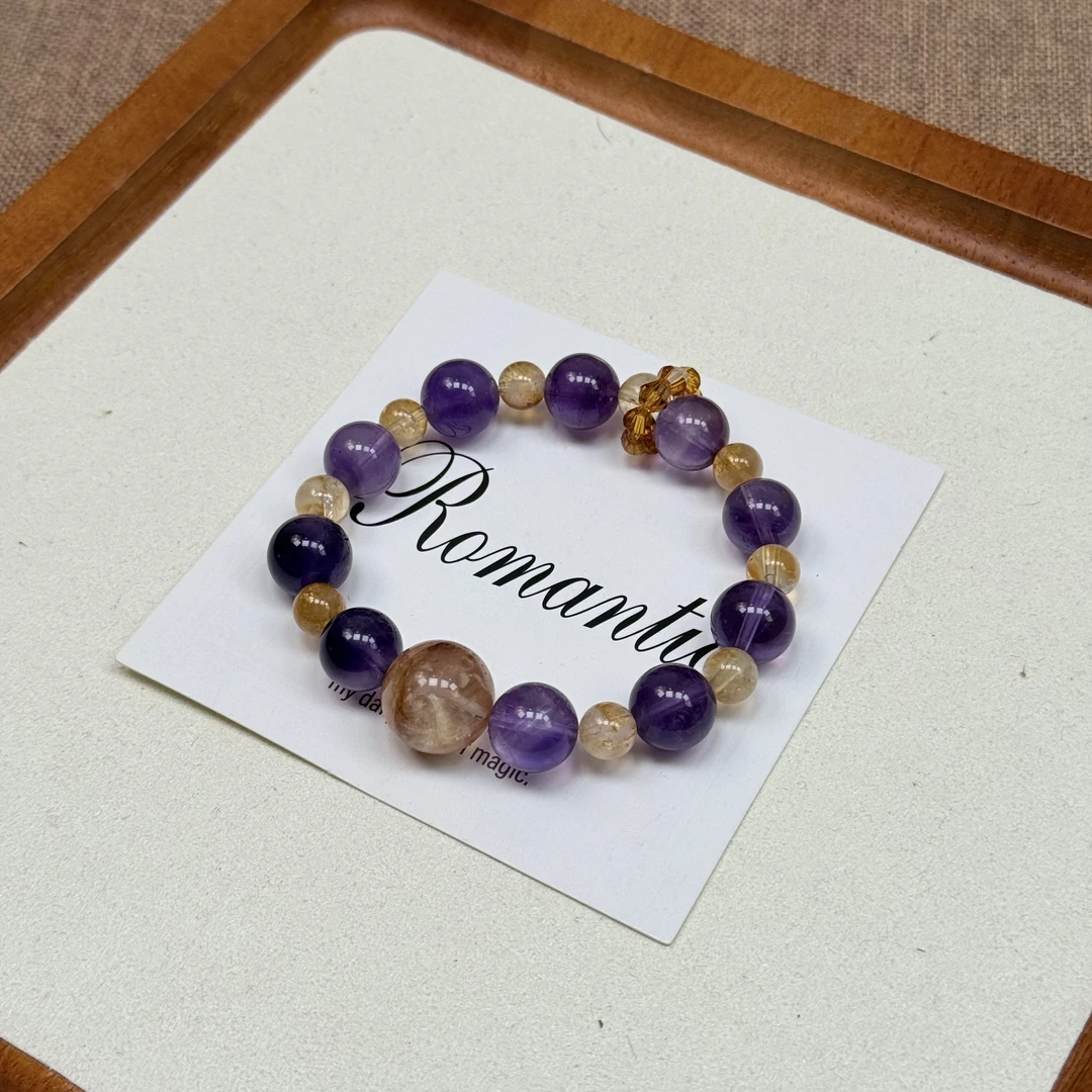 【紫定行】紫水晶+黄随型diy水晶手串 多样式发一