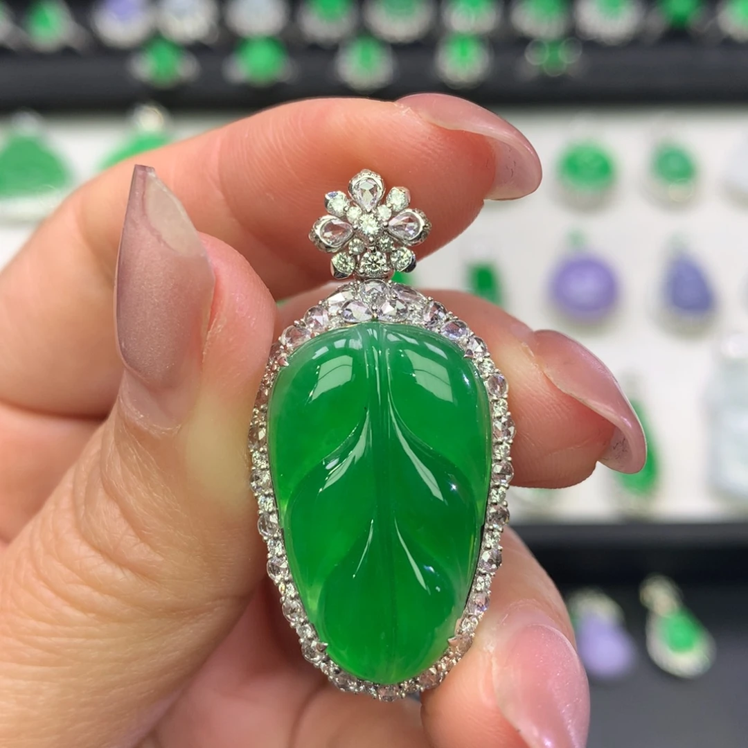 翡翠18K金镶嵌吊坠(不含链)