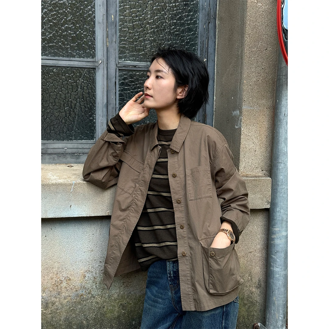 LANGQING 宽松纯棉工装中长款风衣外套45487#