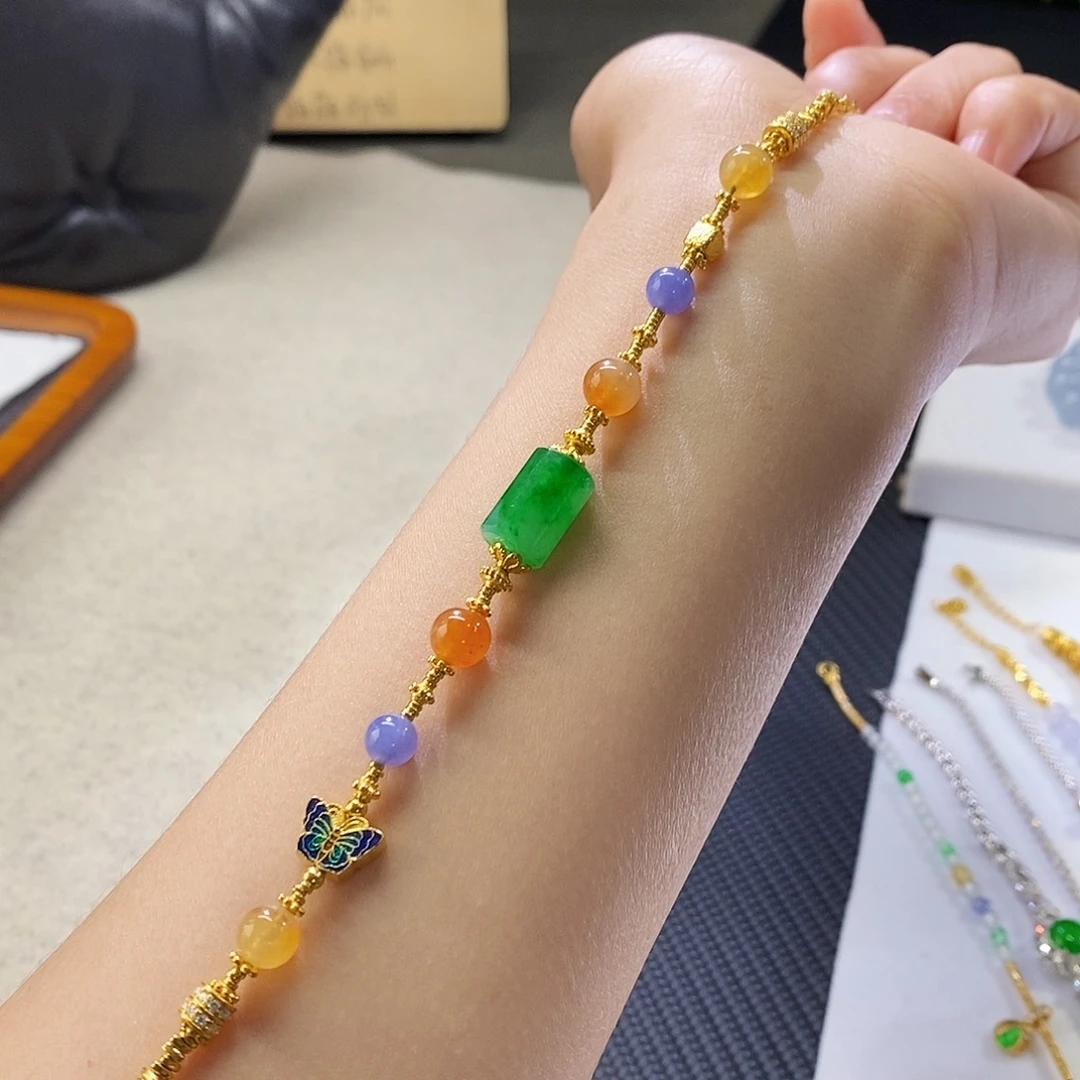翡翠手链足金镶嵌盘缠手串