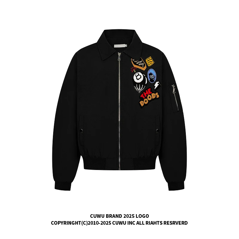 cuwu美式街头徽章刺绣夹克棒球服女男秋季宽松翻领高街工装外套潮