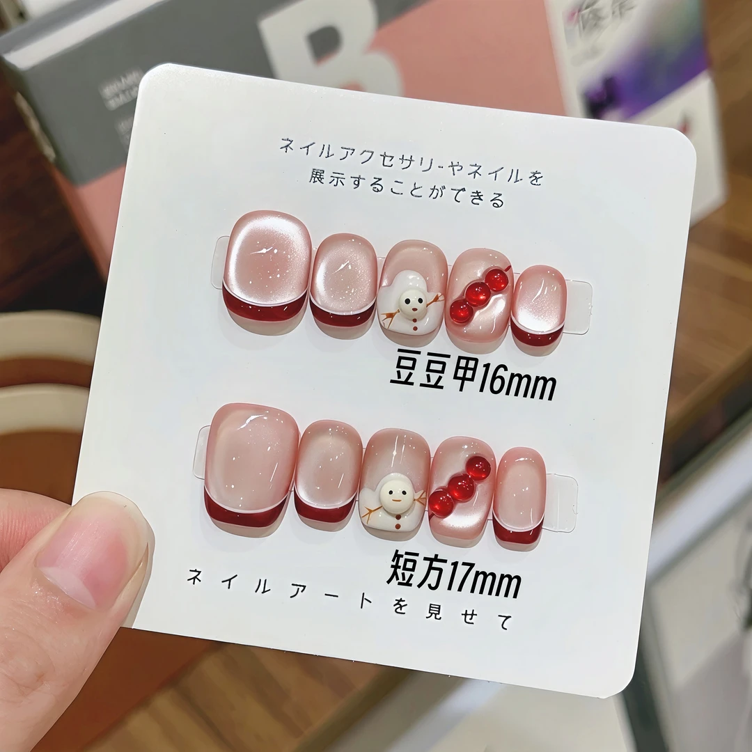 “小雪人” 手工穿戴甲 定制美甲贴片10片半手工猫眼ins