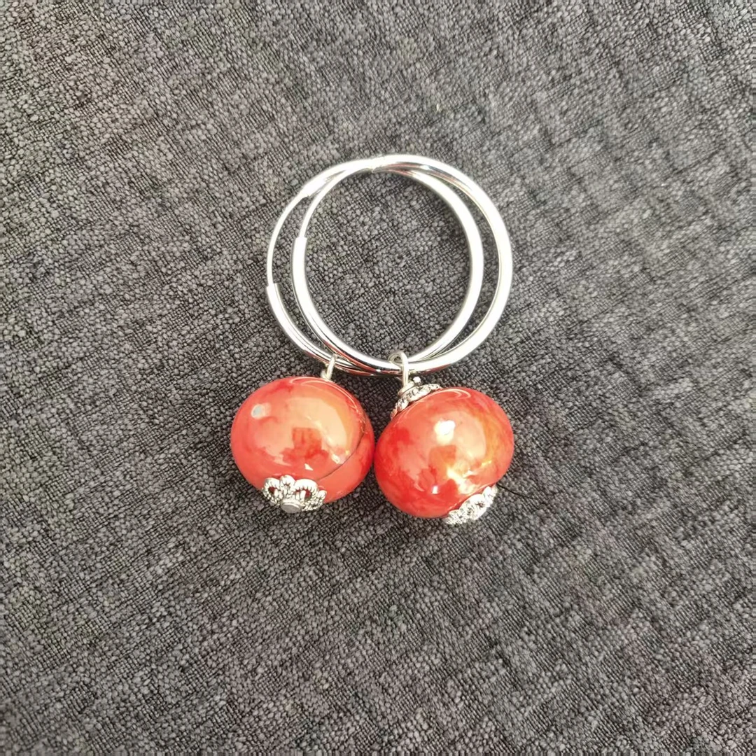 非金属亚克力耳饰 女士耳饰民族风设计款高级红圆形红色