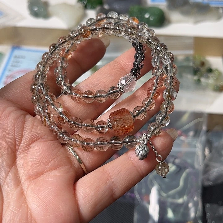 发晶手链银S925镶嵌发晶多圈多宝手链