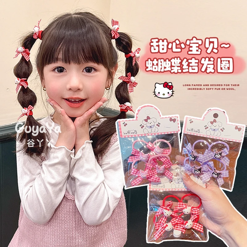 可爱卡通蝴蝶结小拇指发圈女孩扎辫头绳新款女童不伤发丸子头发饰