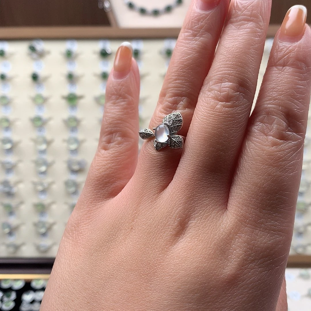 蛇纹石玉银S925镶嵌戒指