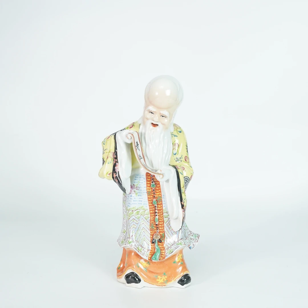 LABC251027059【十竹斋】晚清民国寿星粉彩瓷塑