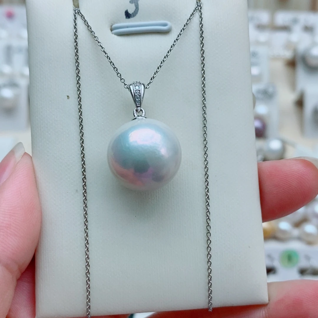 淡水珍珠银S925镶嵌吊坠(赠链)15.5mm