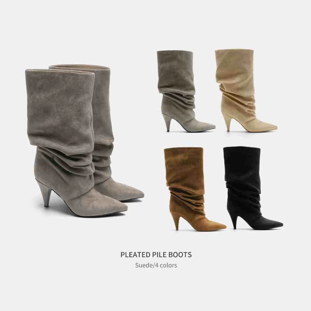 Cihi'PILE-UP BOOTS' 堆堆靴定制diy 线条颜色中筒粗高跟靴子系列