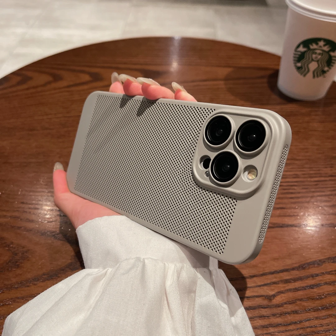 ins网格散热自带镜头膜适用苹果15promax手机壳iPhone16/14plus硬