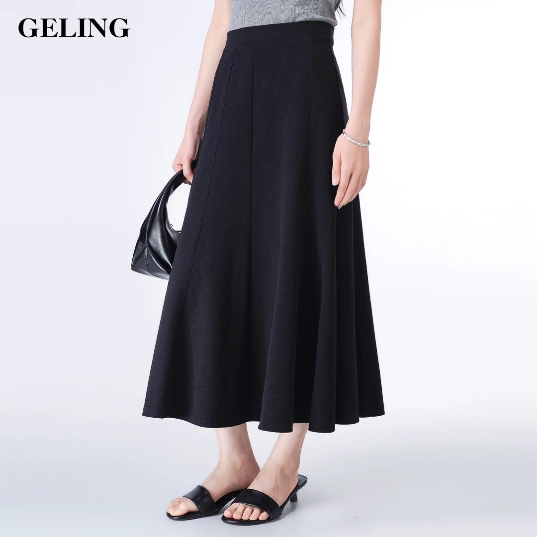 GELING/歌&玲春夏新款高腰显瘦中长款气质针织A字半身裙G511W14
