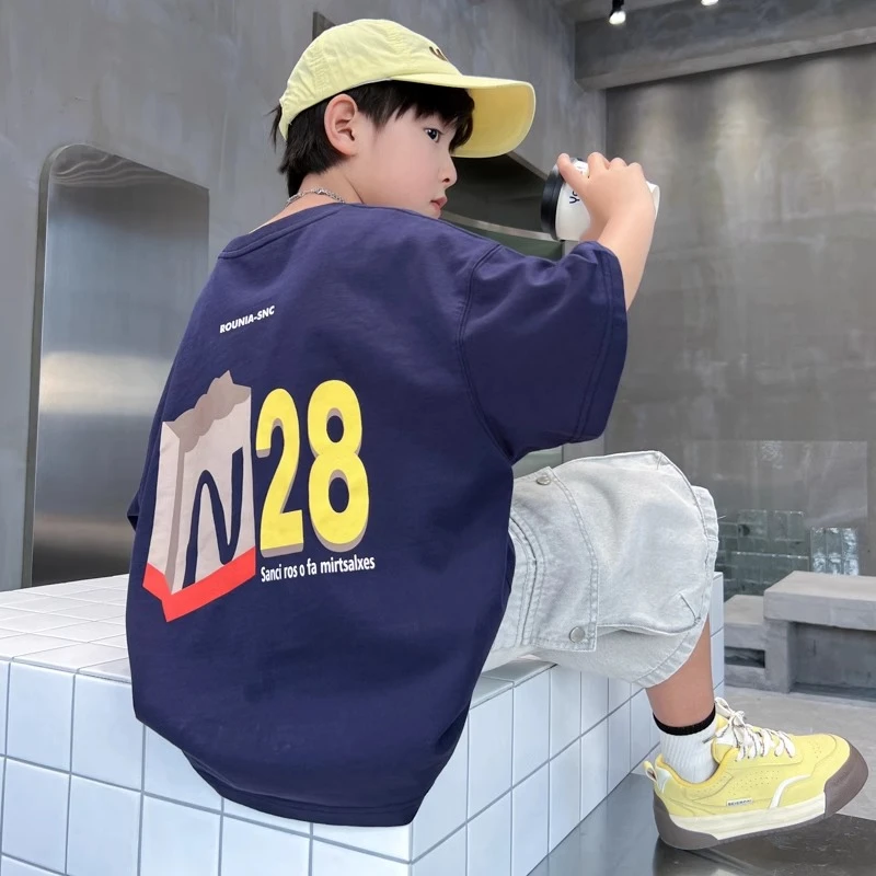 男童夏季短袖t恤2025新款宽松儿童夏装半袖体恤男孩夏款印花潮酷T