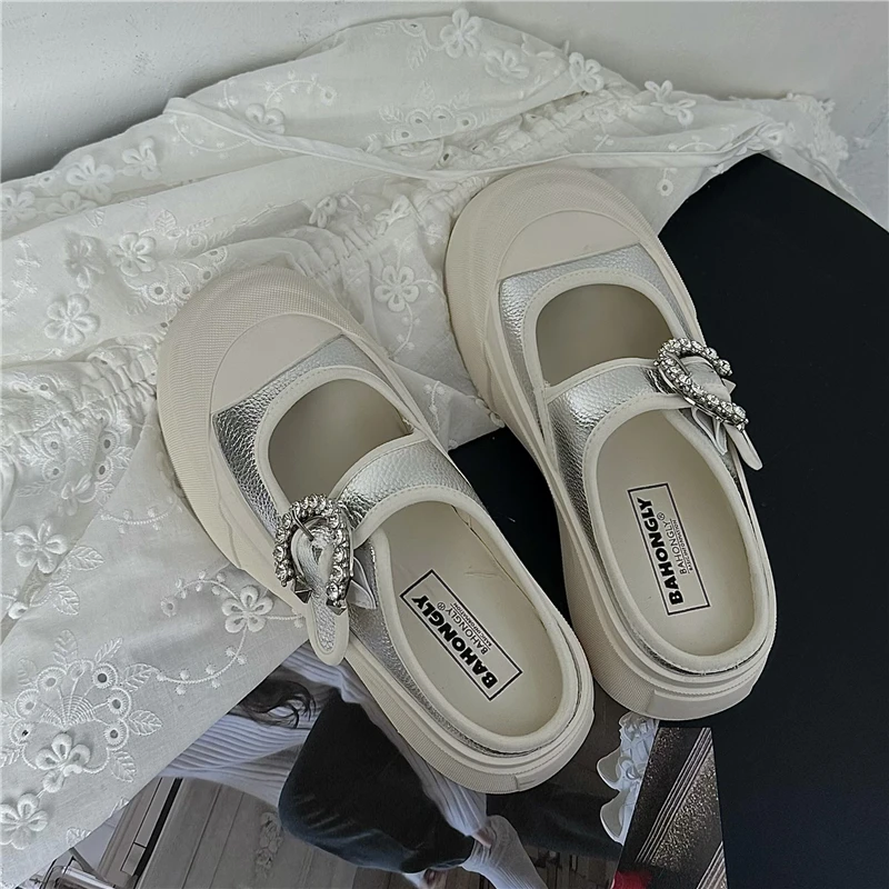 栢香妮BAHONGLY包头玛丽珍鞋女2025春夏新款厚底一脚蹬懒人半拖鞋