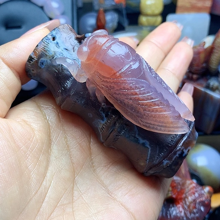 未镶嵌吊坠(不含链)硅化玉玉蝉手把件