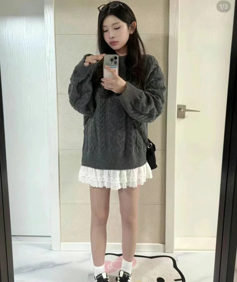 2024东大门秋季新品be假两件毛衣裙