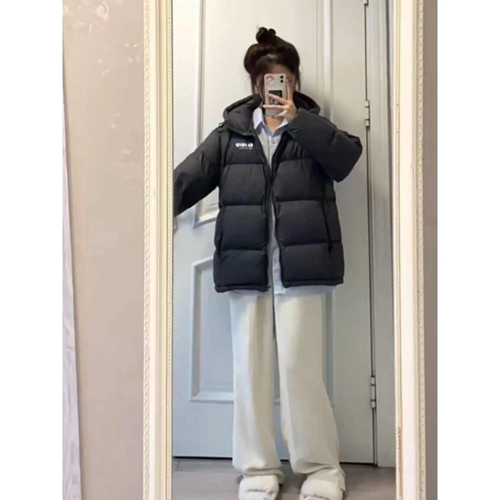 大码黑色短款棉服女2025年新款冬季韩系宽松加厚棉衣连帽棉袄外套