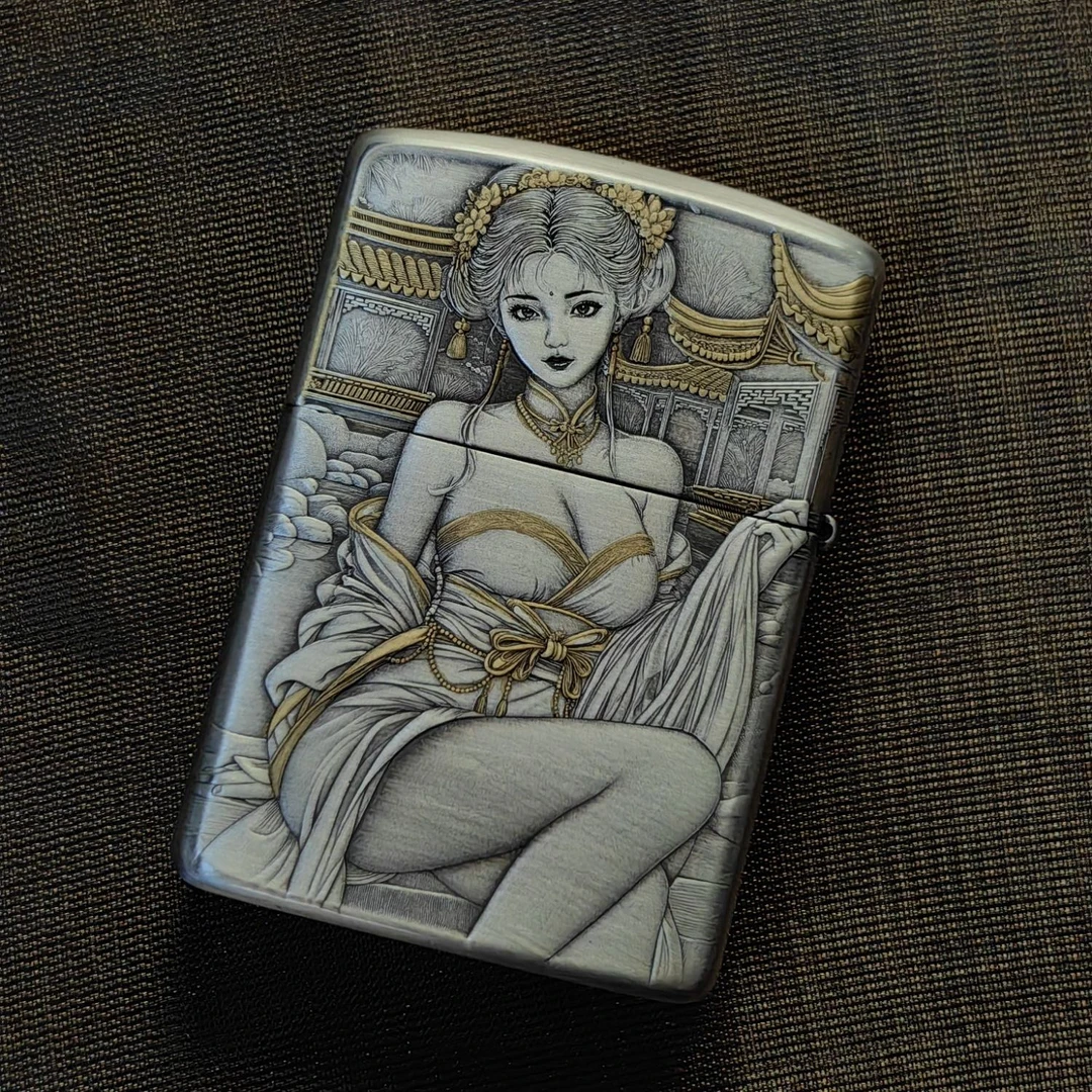 ZIPPO 打火机正品 162熏银鎏金艺伎 1272