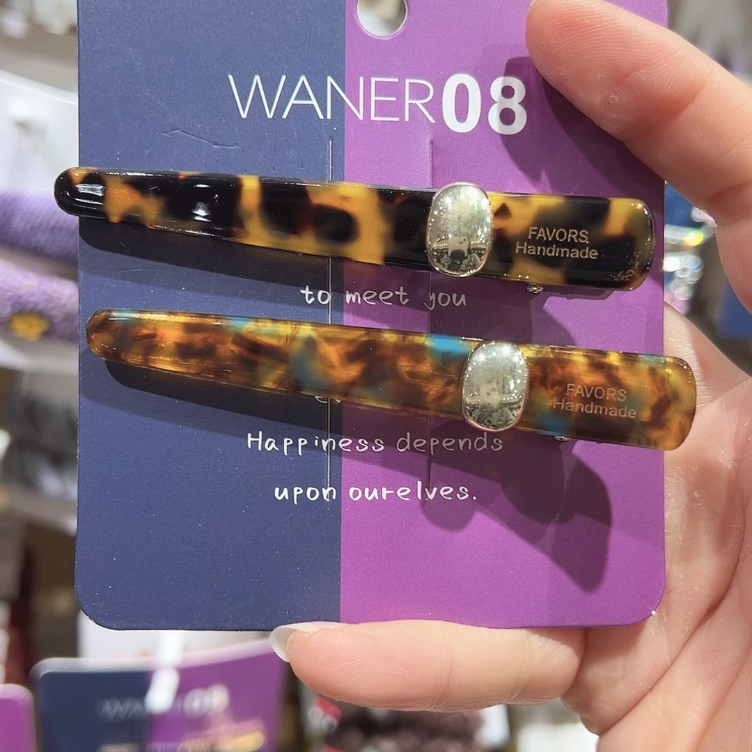 皮质铁合金玳瑁色拼色长鸭夹