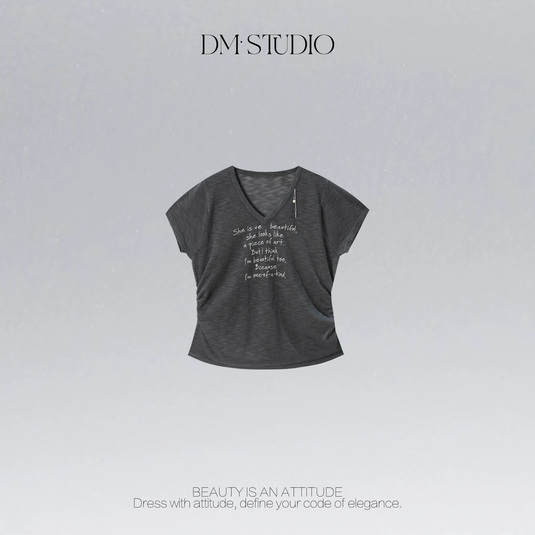 DEDM•STUDIO/减龄气质修身显瘦百搭V领短袖上衣T恤2506TX/6889