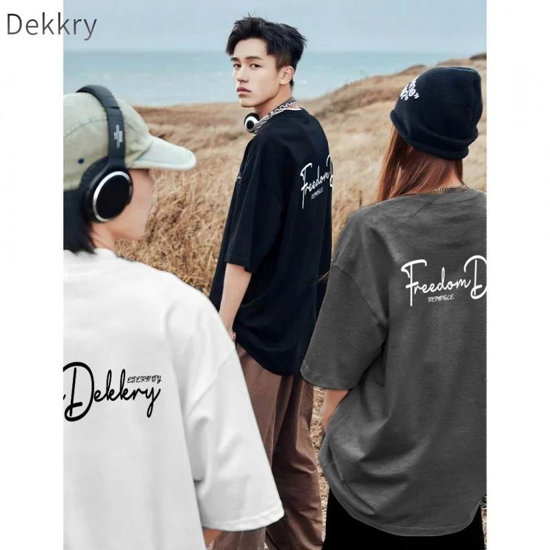 DekkryT恤夏季短袖男印花潮流复古半袖圆领休闲情侣ins港风百搭