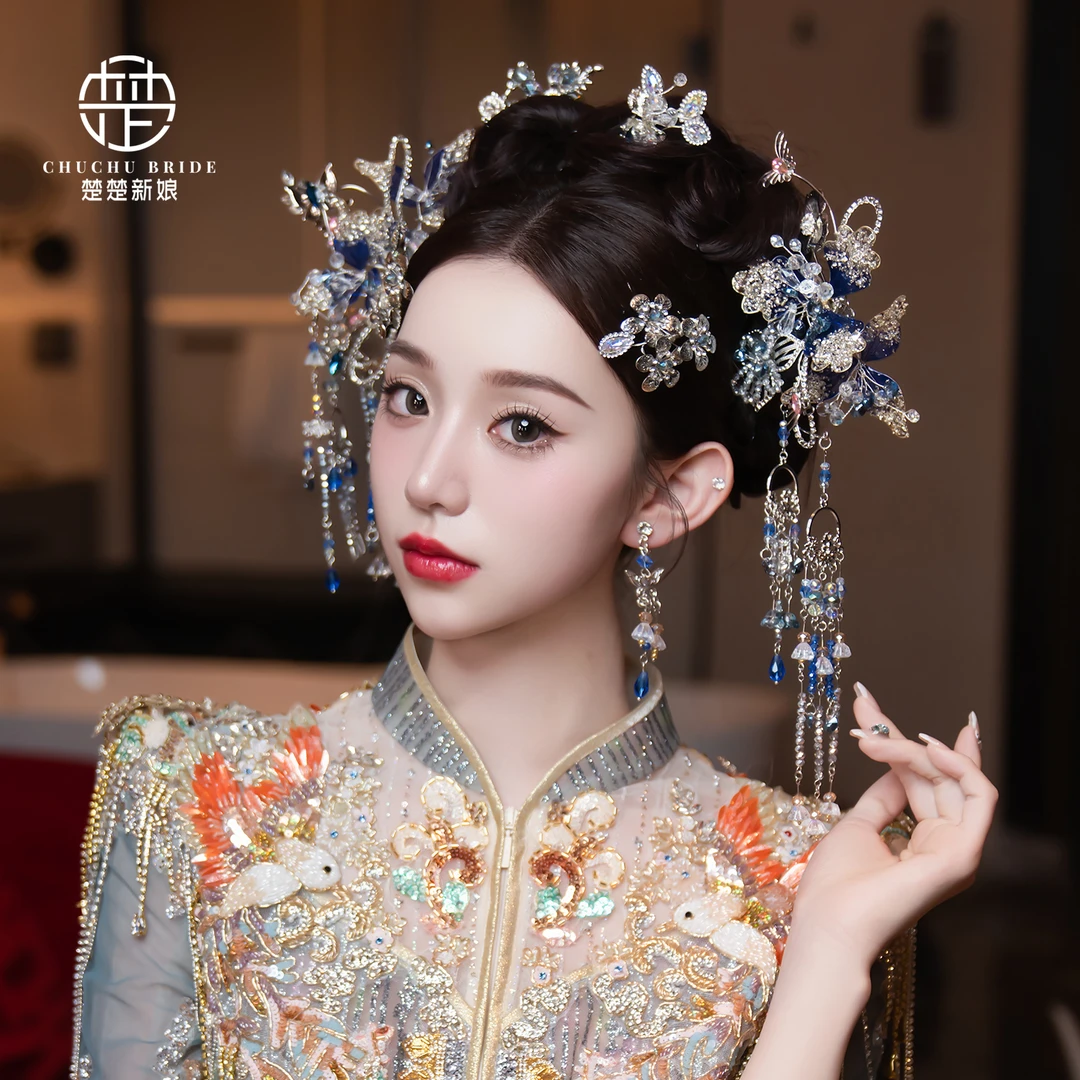 新款新中式婚礼清冷系汉服古装头饰传统新娘汉服秀禾手工复古发饰