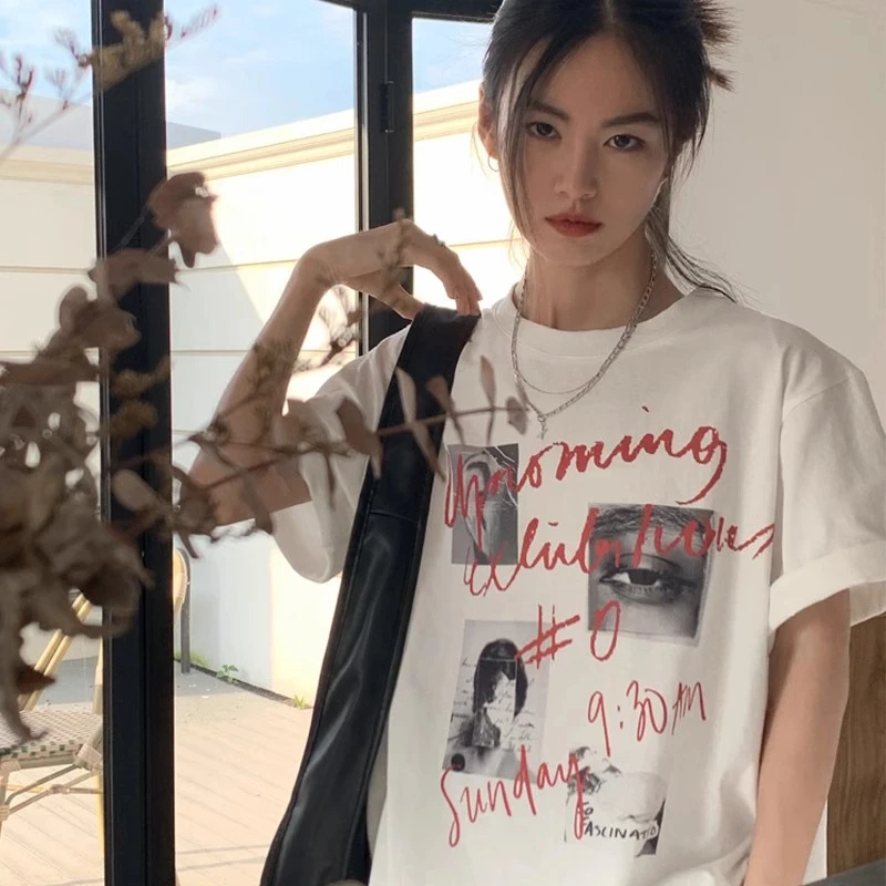 白色短袖t恤女2025新款夏季设计感宽松纯棉上衣体恤