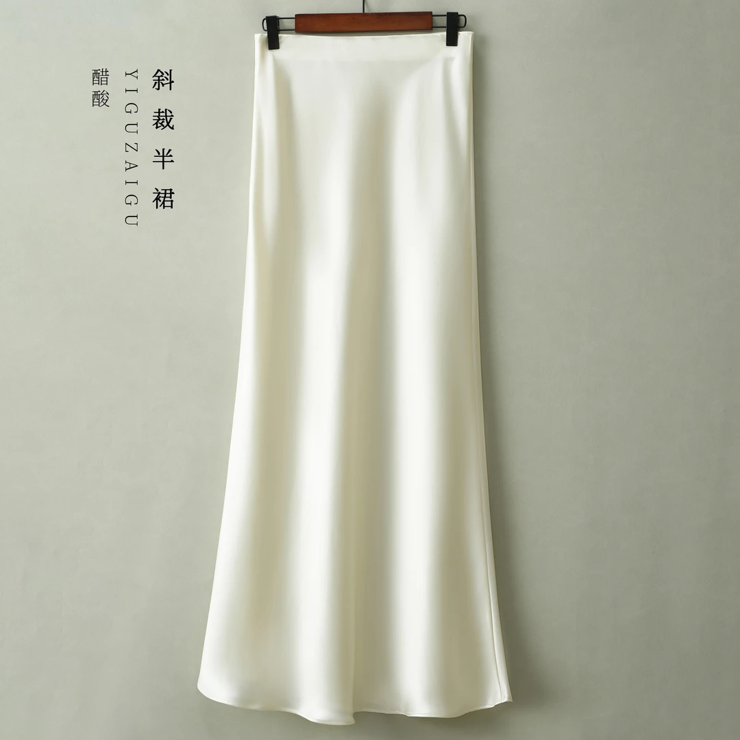 斜裁半裙一顾再顾醋酸半身裙子女款爆款2025新款高级感白色夏季