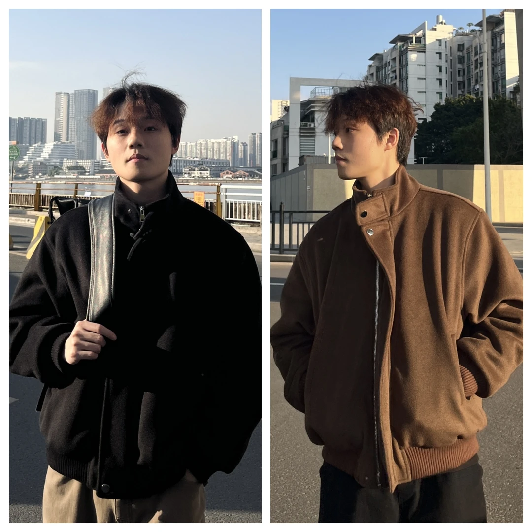 苏大恒秋冬男士休闲百搭加厚毛呢夹棉cleanfit高级感宽松夹克外套