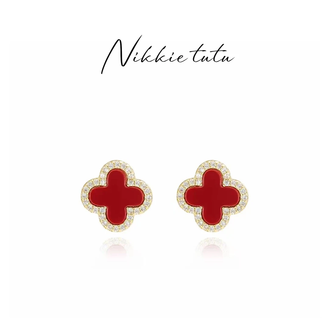 925银耳饰 秋冬银针时尚设计感轻奢四叶草网红女款百搭幸运耳钉