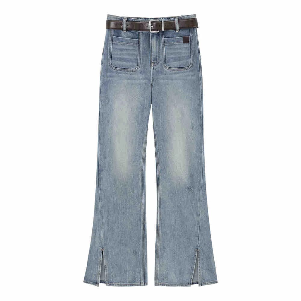 AVVENN 设计师品牌25春新品 时尚休闲百搭显瘦复古开衩牛仔长裤