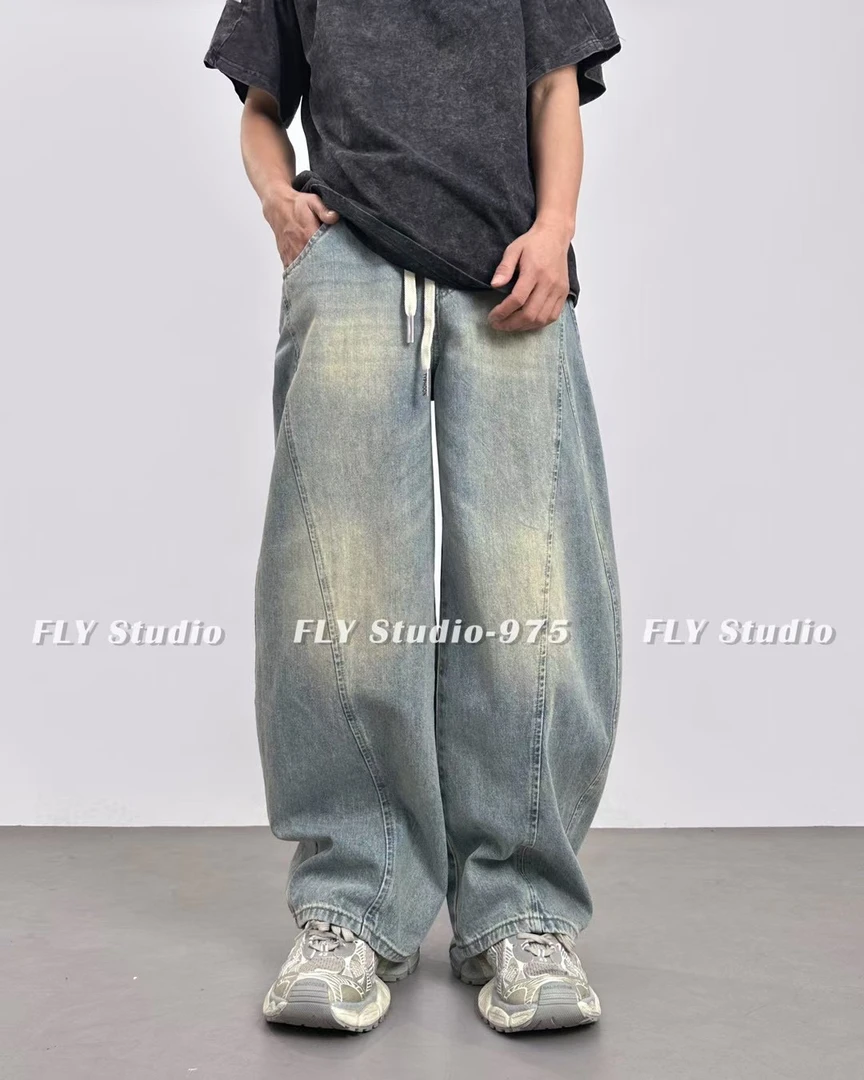 2025春季男式大脚裤男式弯刀裤宽松潮牛仔裤