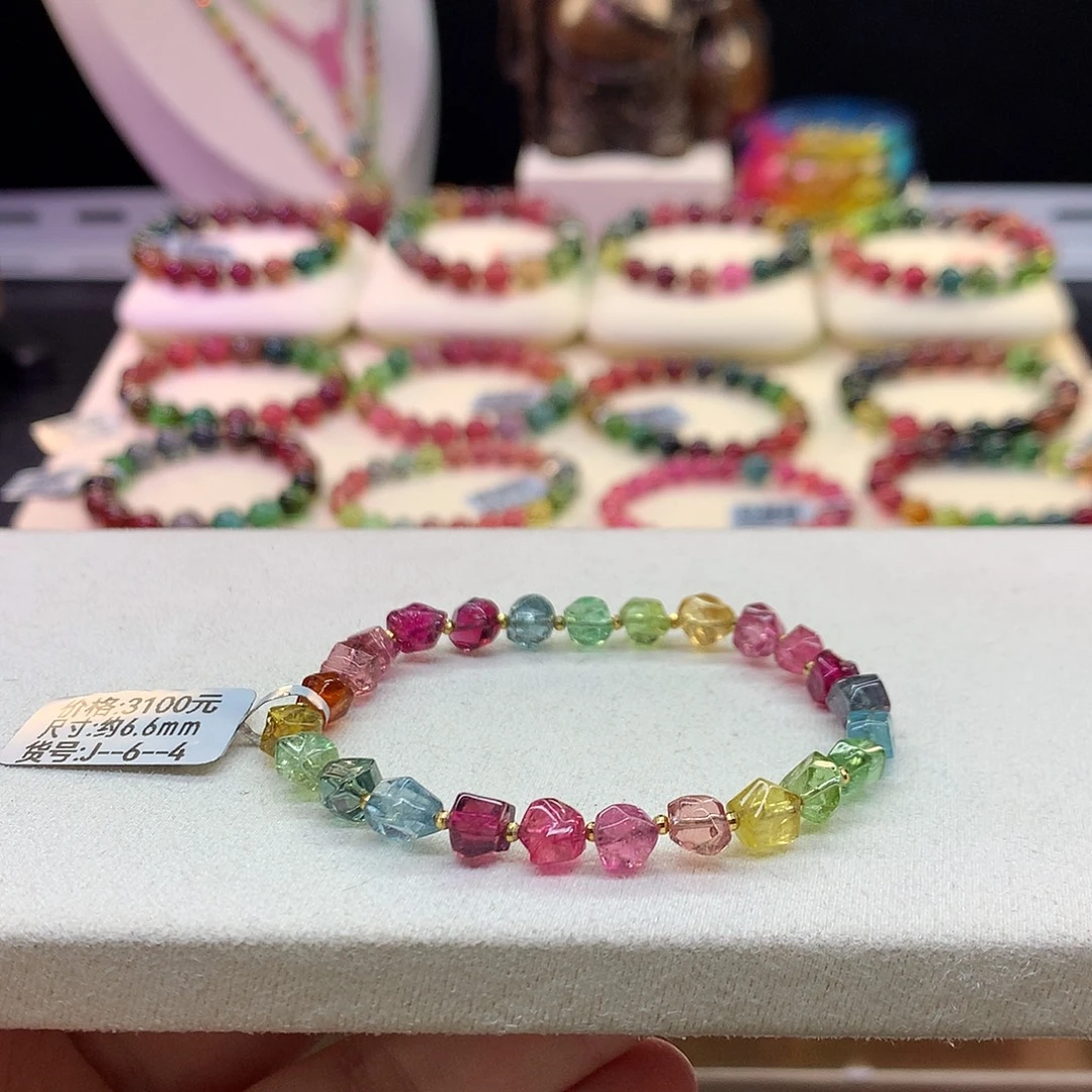 手串碧玺未镶嵌彩虹原石6.6mm