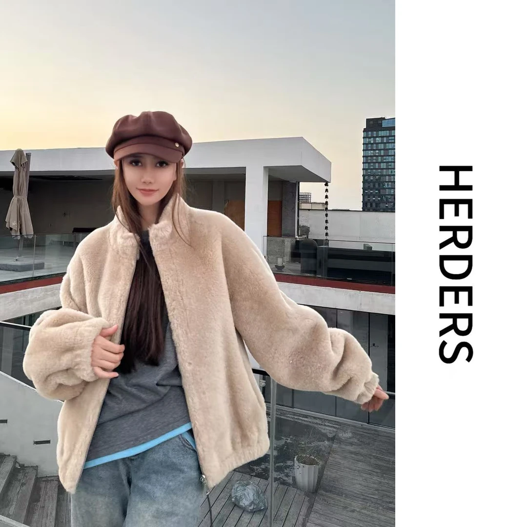 HERDERS 短款立领拉链款皮毛一体外套 50923