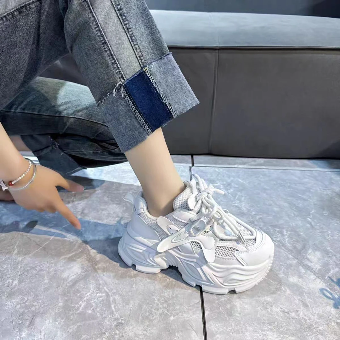 【新疆包邮】25年夏季新款透网厚底小蛮腰白色老爹鞋A777