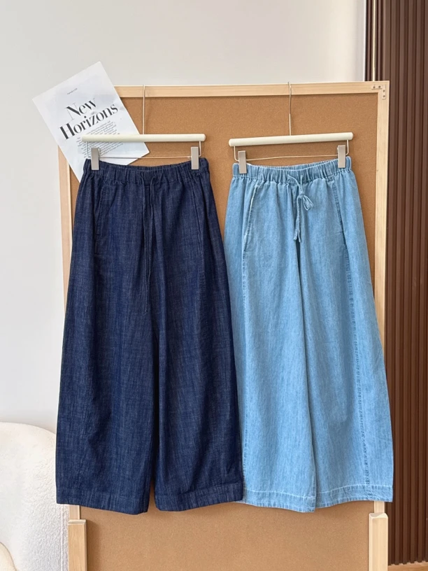 防褪色棉麻慵懒牛仔裤夏日奶奶裤