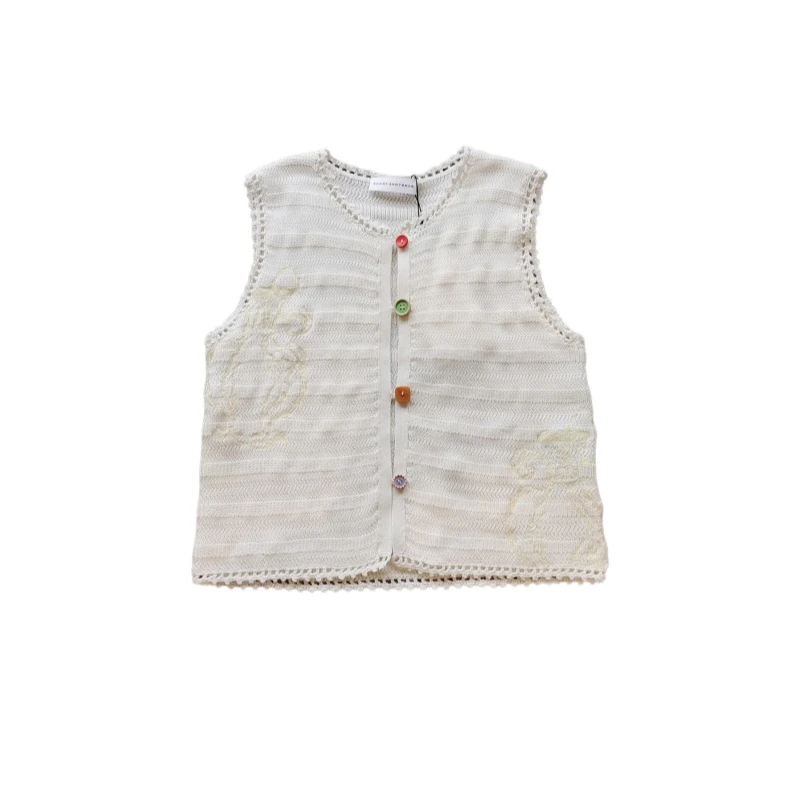 SHORT SENTENCE短句 设计师品牌25春新款绣花镂空手钩边针织背心