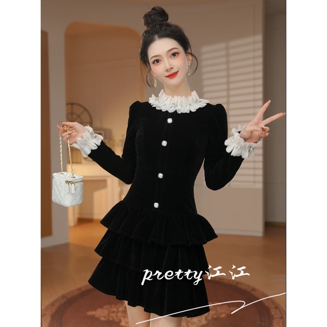 Pretty小众设计师品牌江江定制 气质赫本风法式名媛连衣裙21995