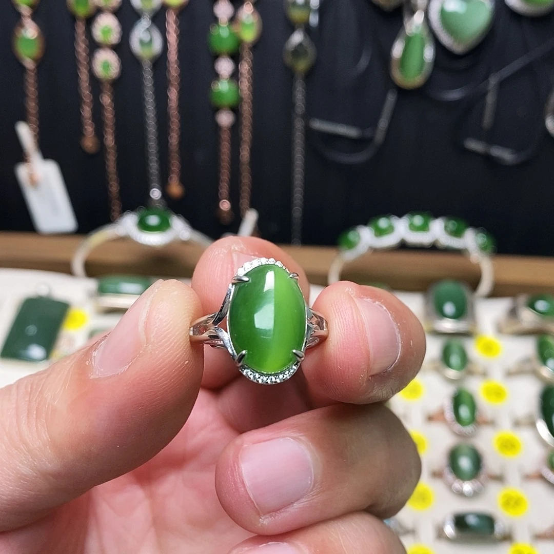 和田玉（碧玉）银S925镶嵌戒指