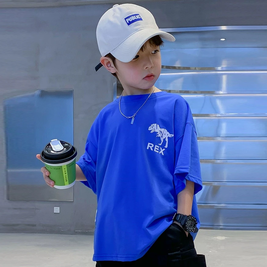 男童短袖纯棉中小童时尚夏季男童T恤男洋气半袖短袖上衣韩版童装